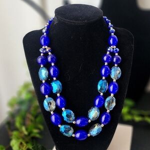 AB Blue Glass Bead Double Strand Necklace